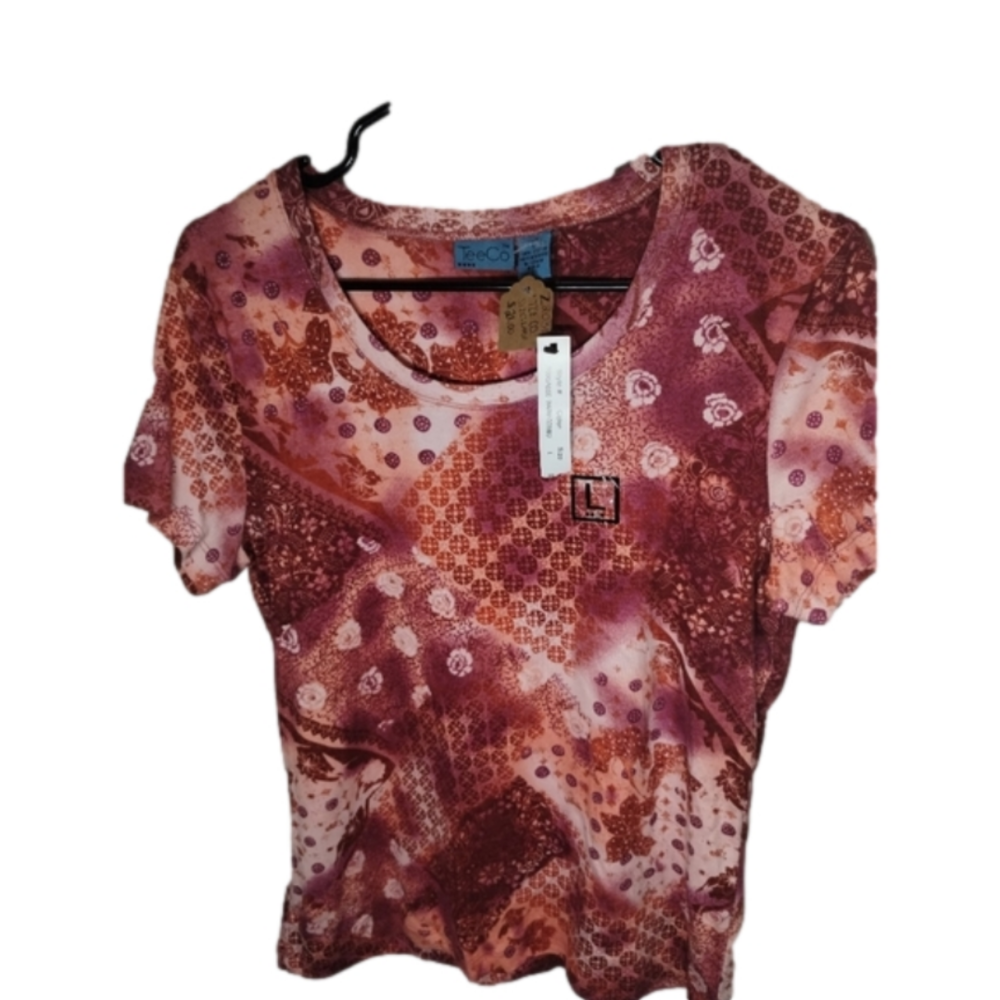 NWT Woman's Large TeeCo Short Sleeve Flowers